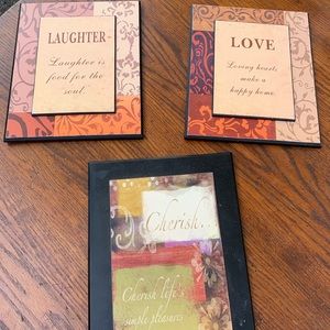 Set of three wall decor ; cherish, love and laugh